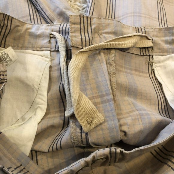 Mens Sz 34 Lightweight Cargo Shorts 12" Tan Plaid Adjustable Drawstring Waist HR - Picture 6 of 9